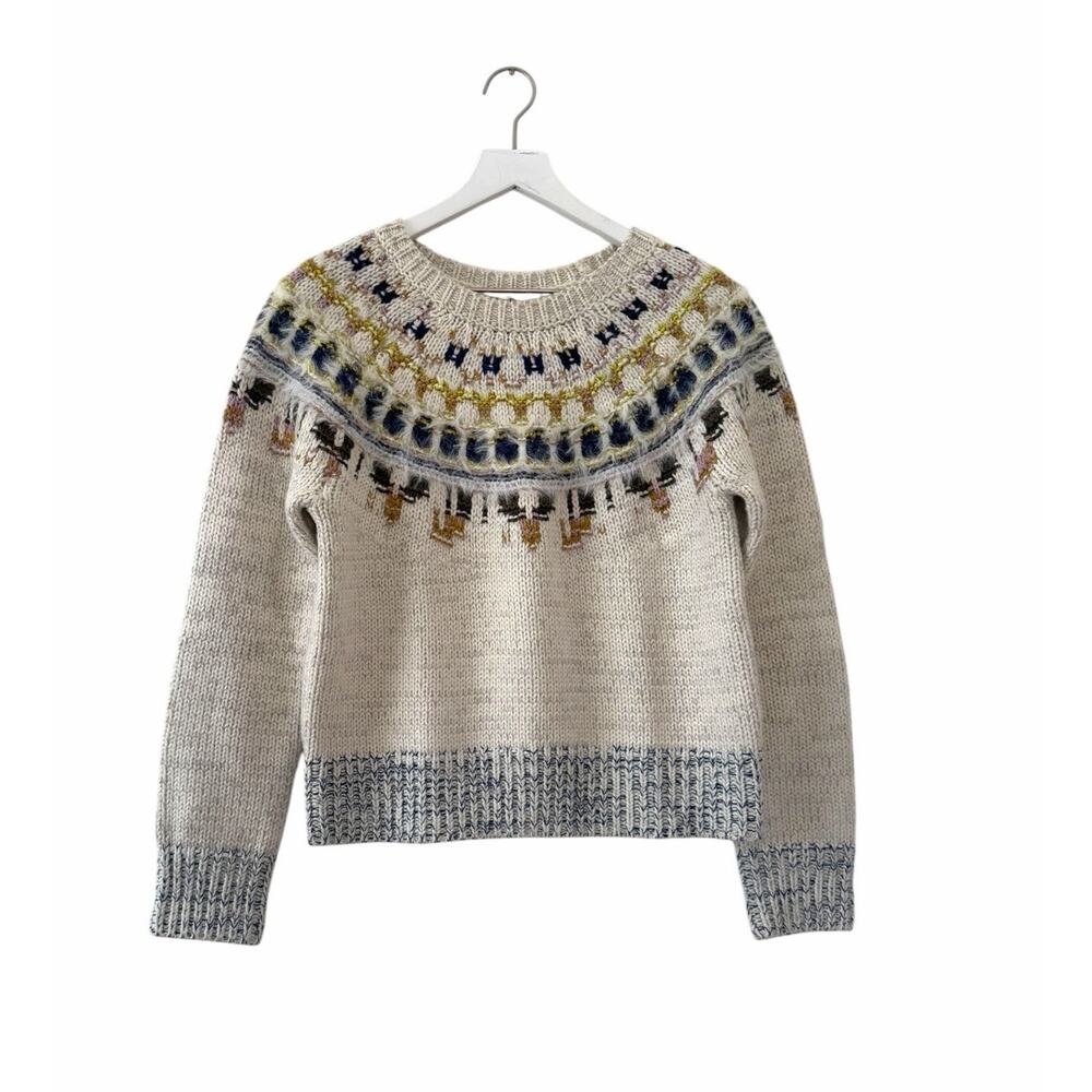 The Reeds Fair Isle Wool Blend Sweater Cream Navy Women’s Size Small
